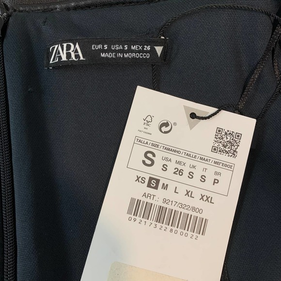 ZARA Faux Leather Wrap Sweetheart Long Sleeve Dress in Black - Picture 12 of 13